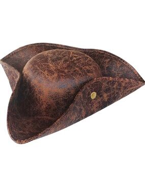 Pirate-Hat Tricorn Brown Pirate Leather Faux Leather Vintage Wrinkle Distressed